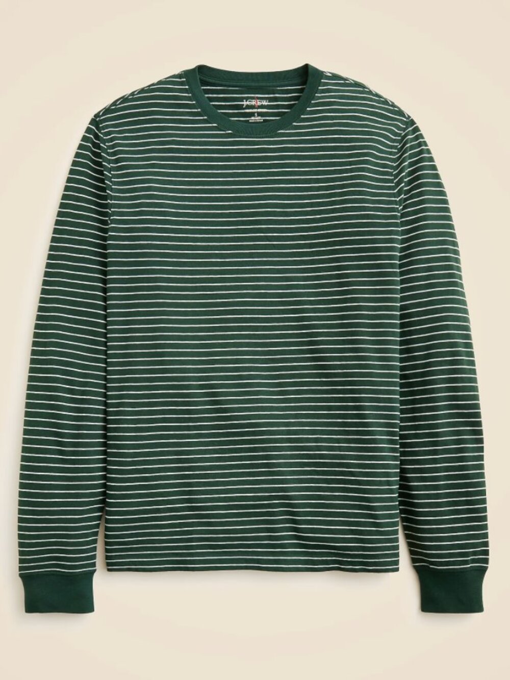 J. Crew Vintage Jersey Long-Sleeve Tee, Dark Green and White Stripe, Men's Large